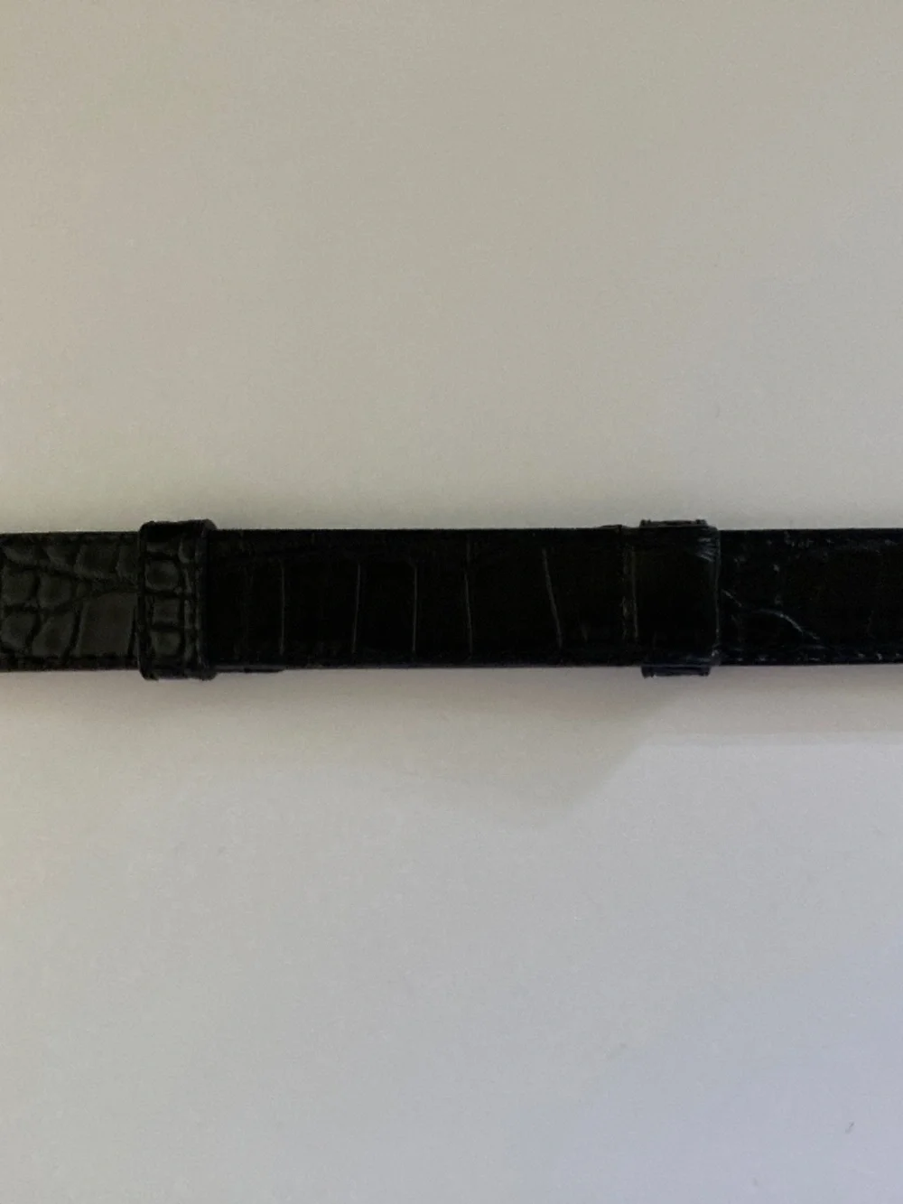 DuJour Black Croco Embossed Skinny Belt/Silver Tone Oval Buckle/M/L/24-39